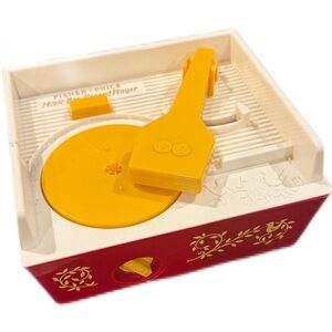 Fisher-Price Red and Yellow Toy Record Player with records vintage toys kids